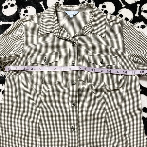 DENVER HAYES Sage grey white gingham roll tab shirt ~ MEDIUM camp outdoor top - Picture 7 of 14